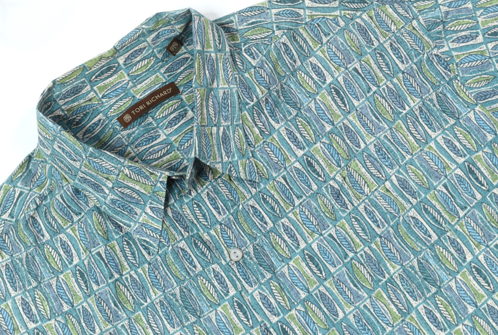 Tori Richard Hawaiian Shirt Mens 2XB Blue Green Floral Cotton Lawn Short Sleeve